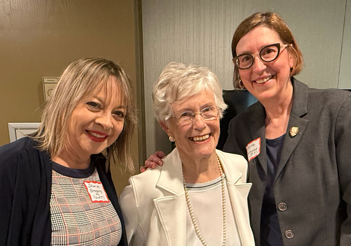 Sharon Gregory, associate director of gift planning, Victoria University alumna Florence Newman, and Louise Yearwood, executive director of alumni affairs and advancement,